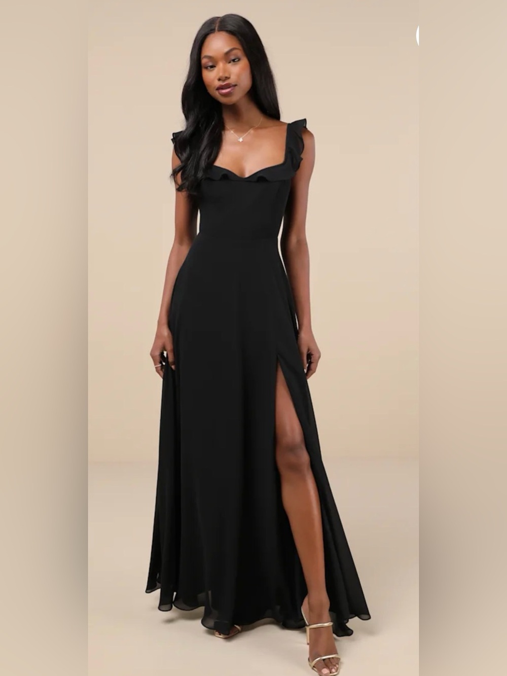 NWT new LULU'S XL Dreamy Admiration Black Ruffled Formal Bridesmaid Maxi Dress
